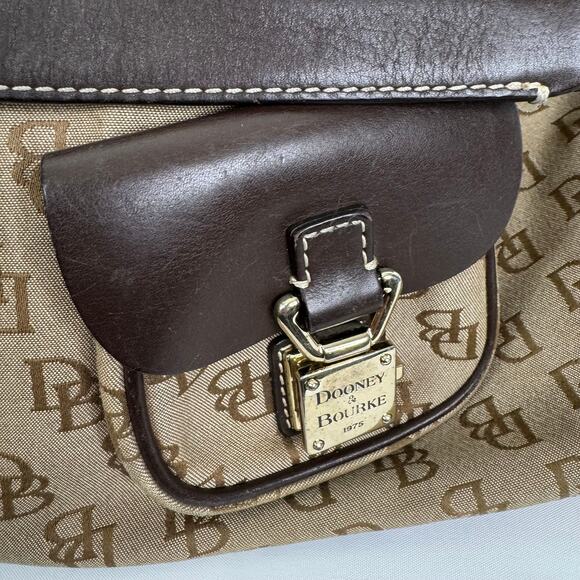 Dooney & Bourke Monogram Logo Double Pockets Canvas Leather Satchel Bag - Picture 6 of 16